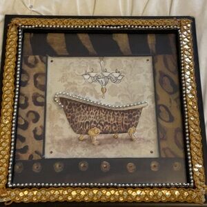 Leopard Print Framed Wall Art with Gold Accents